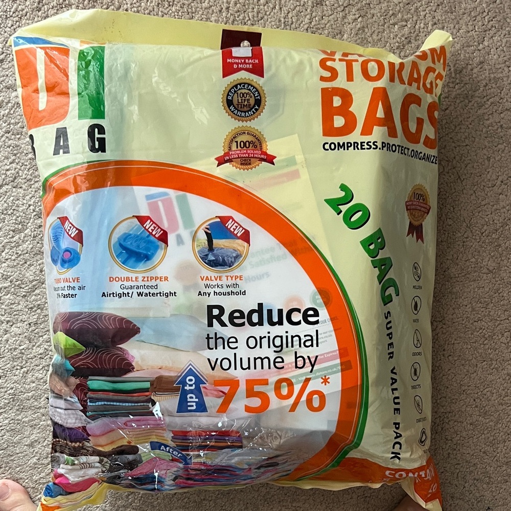 Vacuum Storage Bags - 20 Pack, Orange and White
